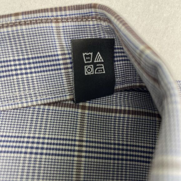 Nordstroms Mens Windowpane Button Up Long Sleeve Dress Shirt Trim Fit Blue-17.5 - Picture 11 of 12